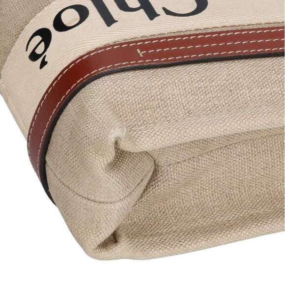 Chloe Woody Logo Canvas Handbag Beige Tan Brown - Picture 4 of 5
